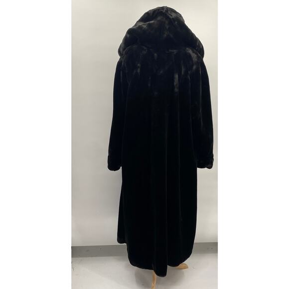 Vintage Y2k Gallery Faux Fur Coat Hooded Hook Front Pockets Black Plus Womens 3X - Picture 5 of 13